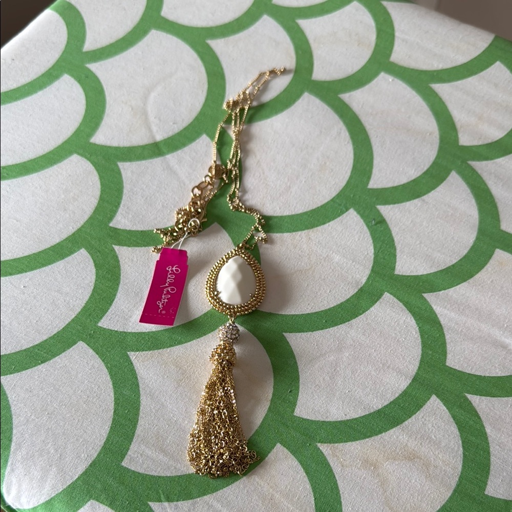 Gold and White Pendant Necklace